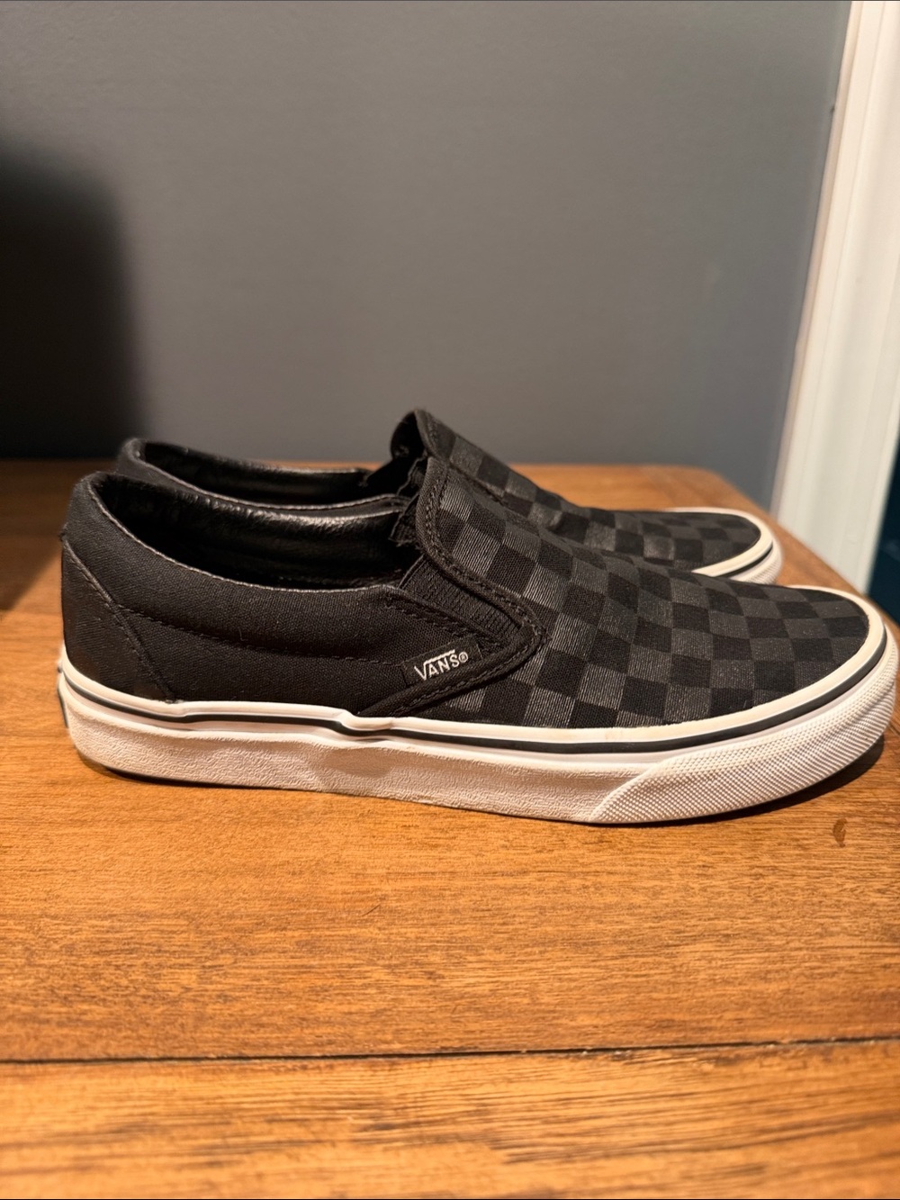Vans Kids Classic Slip-On Checkerboard Sneakers - Black & Gray - Picture 3 of 8